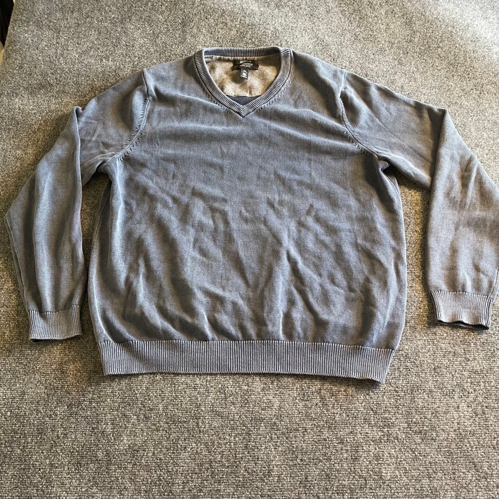 Nordstrom Mens Shop Blue Grey‎ 100% Cotton V-Neck Sweater XL Long Sleeve Knit